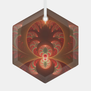 Luminous Abstract Modern Orange Red Fractal Glass Tree Decoration