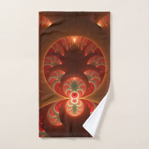 Luminous abstract modern orange red Fractal Hand Towel