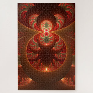 Luminous abstract modern orange red Fractal Jigsaw Puzzle