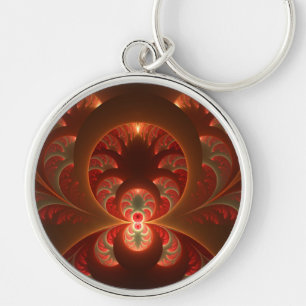 Luminous Abstract Modern Orange Red Fractal Key Ring