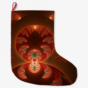 Luminous abstract modern orange red Fractal Large Christmas Stocking