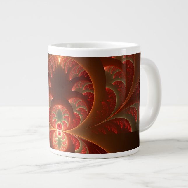 Luminous Abstract Modern Orange Red Fractal Large Coffee Mug (Front Right)