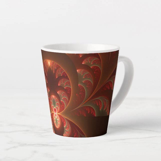 Luminous Abstract Modern Orange Red Fractal Latte Mug (Right Angle)