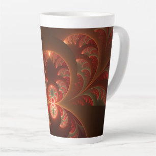 Luminous Abstract Modern Orange Red Fractal Latte Mug