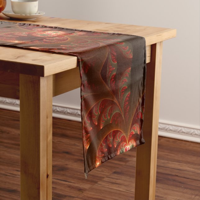 Luminous abstract modern orange red Fractal Long Table Runner (In Situ)