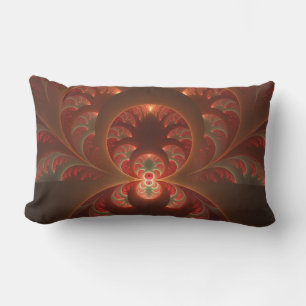 Luminous abstract modern orange red Fractal Lumbar Cushion
