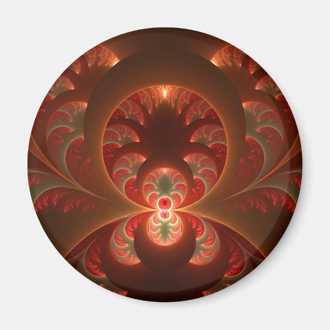 Luminous Abstract Modern Orange Red Fractal Magnet (Front)