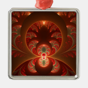 Luminous Abstract Modern Orange Red Fractal Metal Ornament