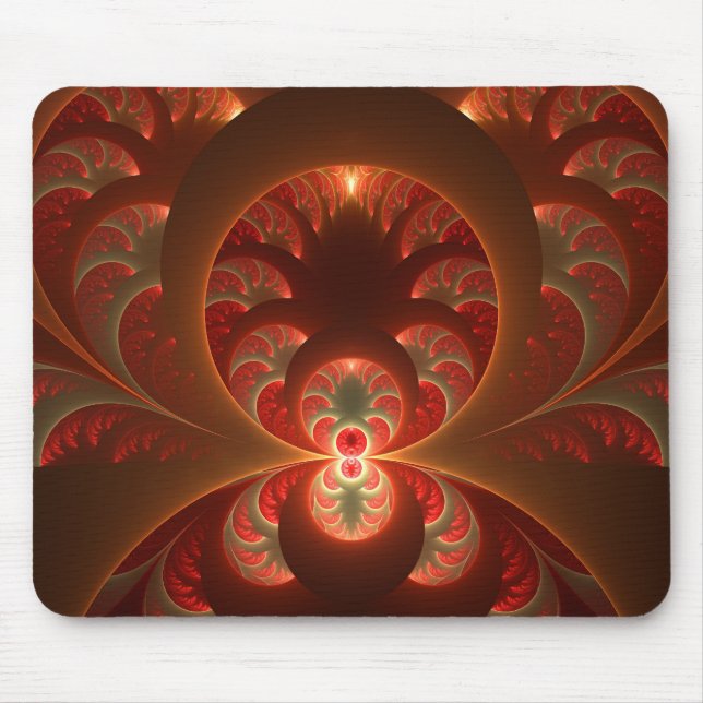 Luminous abstract modern orange red Fractal Mouse Pad (Front)