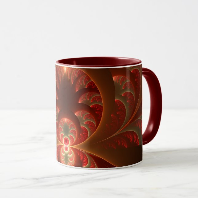 Luminous abstract modern orange red Fractal Mug (Front Right)
