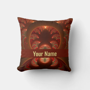 Luminous abstract modern orange red Fractal Name Cushion