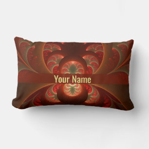 Luminous abstract modern orange red Fractal Name Lumbar Cushion