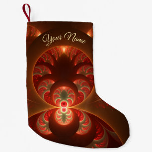 Luminous abstract modern orange red Fractal Name Small Christmas Stocking