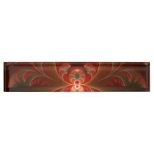 Luminous abstract modern orange red Fractal Nameplate