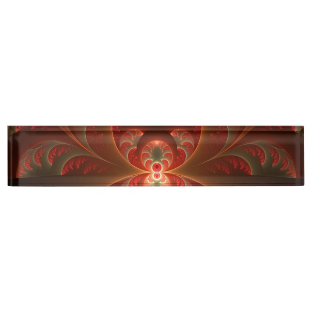 Luminous abstract modern orange red Fractal Nameplate (Front)