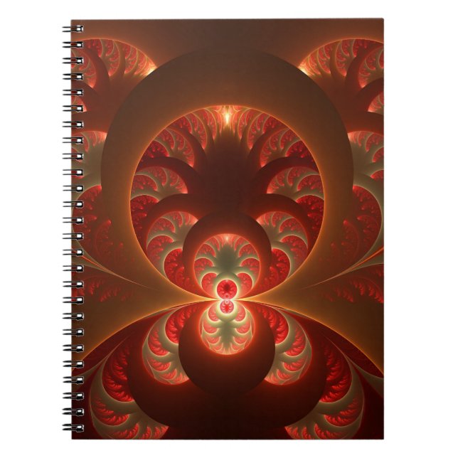 Luminous Abstract Modern Orange Red Fractal Notebook (Front)