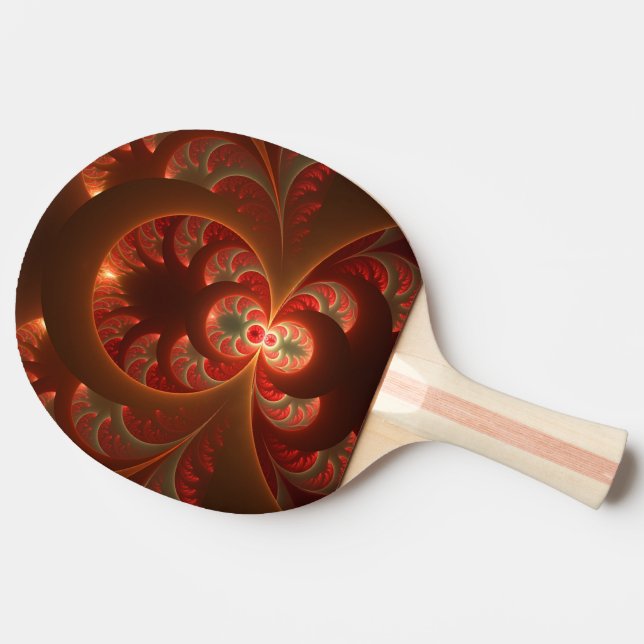 Luminous abstract modern orange red Fractal Ping Pong Paddle (Side)