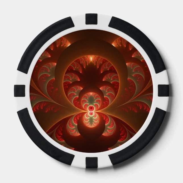 Luminous abstract modern orange red Fractal Poker Chips (Front)