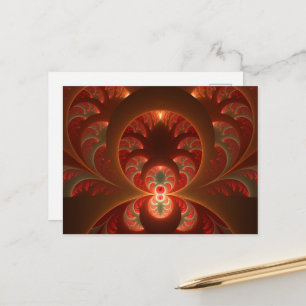 Luminous abstract modern orange red Fractal Postcard