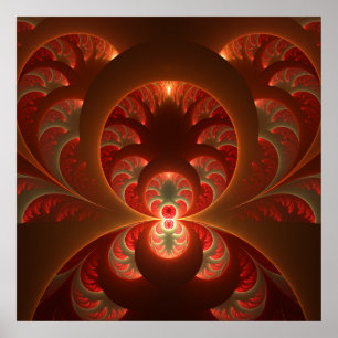 Luminous abstract modern orange red Fractal Poster