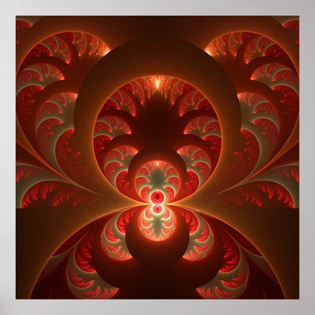 Luminous abstract modern orange red Fractal Poster (Front)