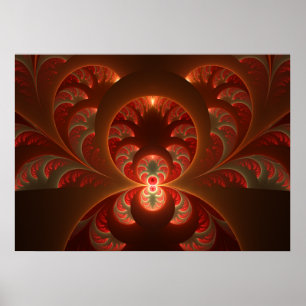 Luminous abstract modern orange red Fractal Poster