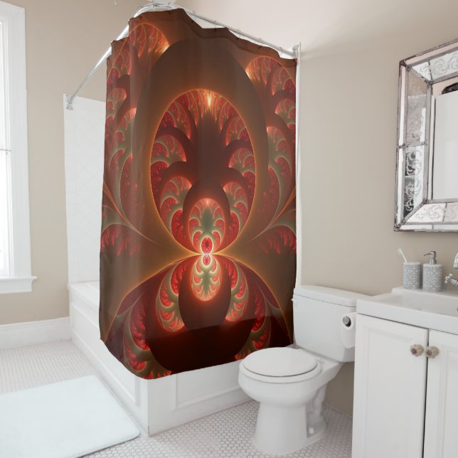 Luminous abstract modern orange red Fractal Shower Curtain (In Situ)