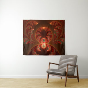 Luminous abstract modern orange red Fractal Tapestry