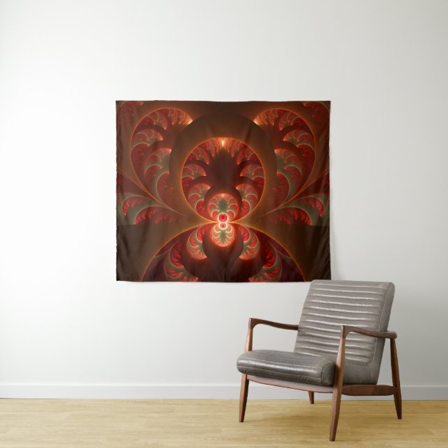 Luminous abstract modern orange red Fractal Tapestry (In Situ (Horizontal))