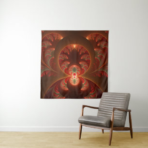 Luminous abstract modern orange red Fractal Tapestry
