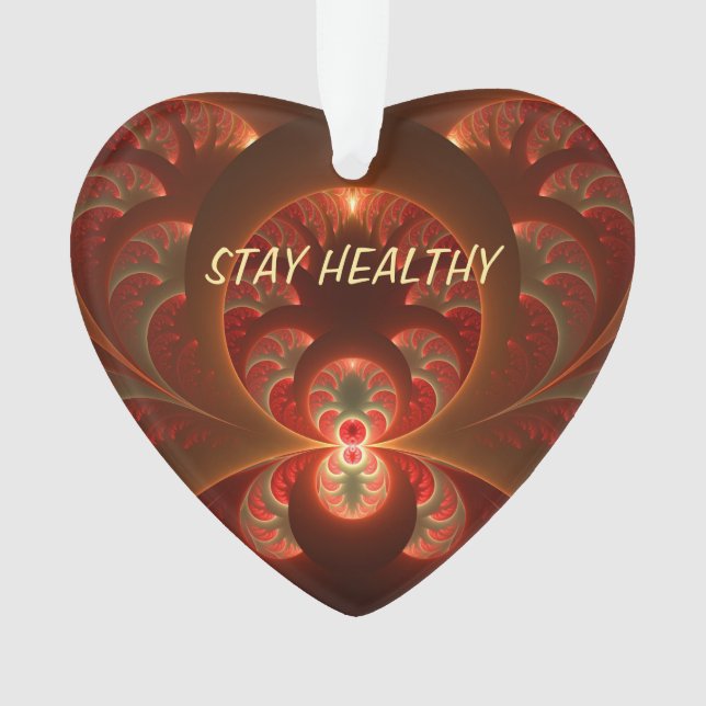 Luminous Abstract Modern Orange Red Fractal Text Ornament (Front)
