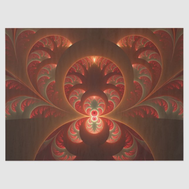 Luminous abstract modern orange red Fractal Tissue Paper (Front)