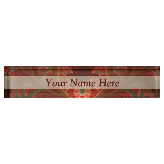 Luminous abstract modern orange red Fractal Title Nameplate (Front)