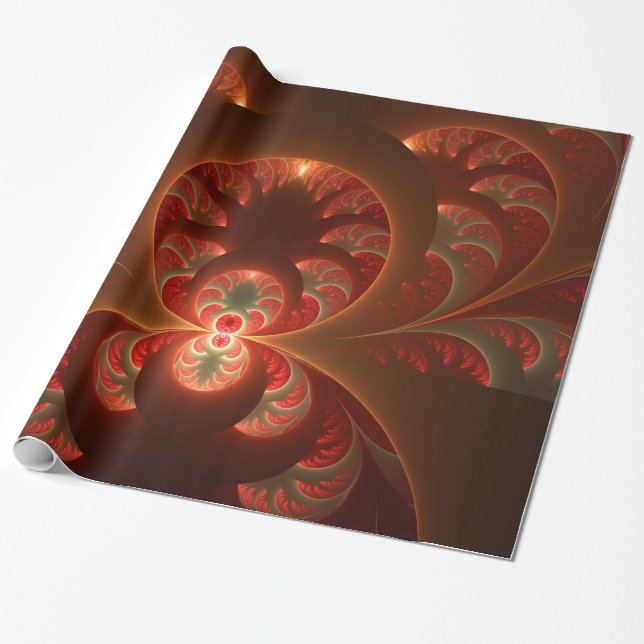 Luminous abstract modern orange red Fractal Wrapping Paper (Unrolled)