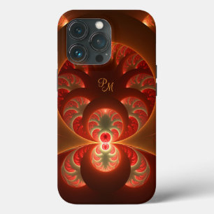 Luminous Abstract Orange Red Fractal Art Initials iPhone 13 Pro Case