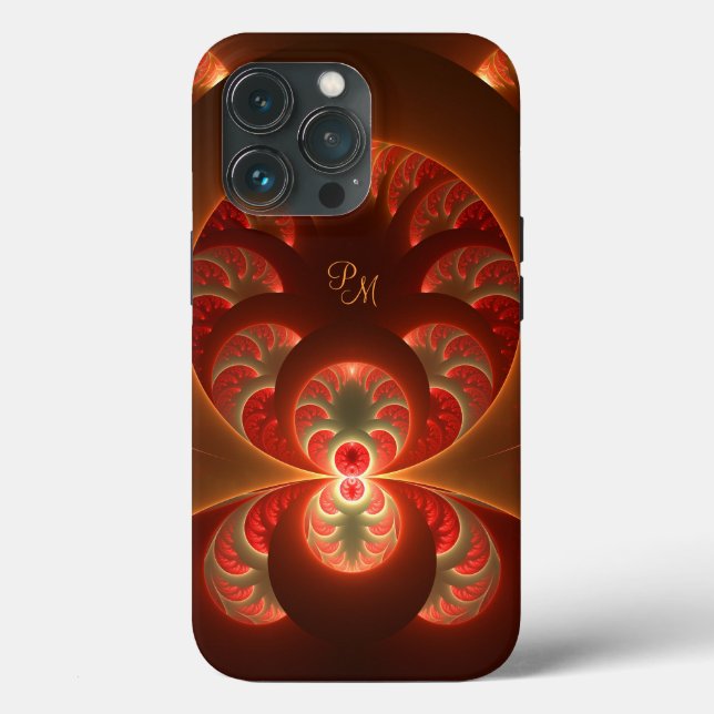 Luminous Abstract Orange Red Fractal Art Initials Case-Mate iPhone Case (Back)