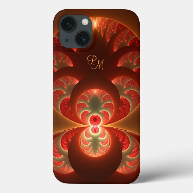 Luminous Abstract Orange Red Fractal Initials Case-Mate iPhone Case (Back)