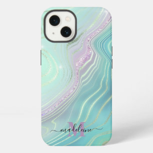 Luminous Aqua Crystal Marble Iridescent Agate Case