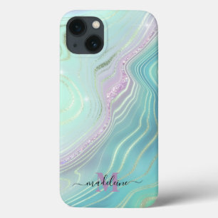 Luminous Aqua Crystal Marble Iridescent Agate Case