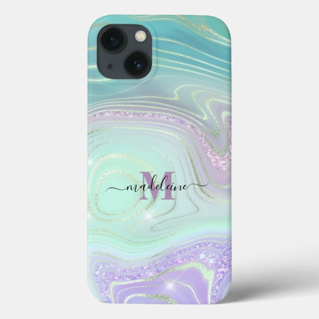 Luminous Aqua Crystal Marble Iridescent Agate Case-Mate iPhone Case (Back)