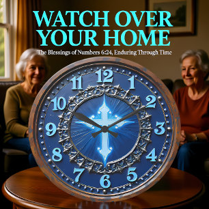 Luminous Azure Cross Ornate Large Clock