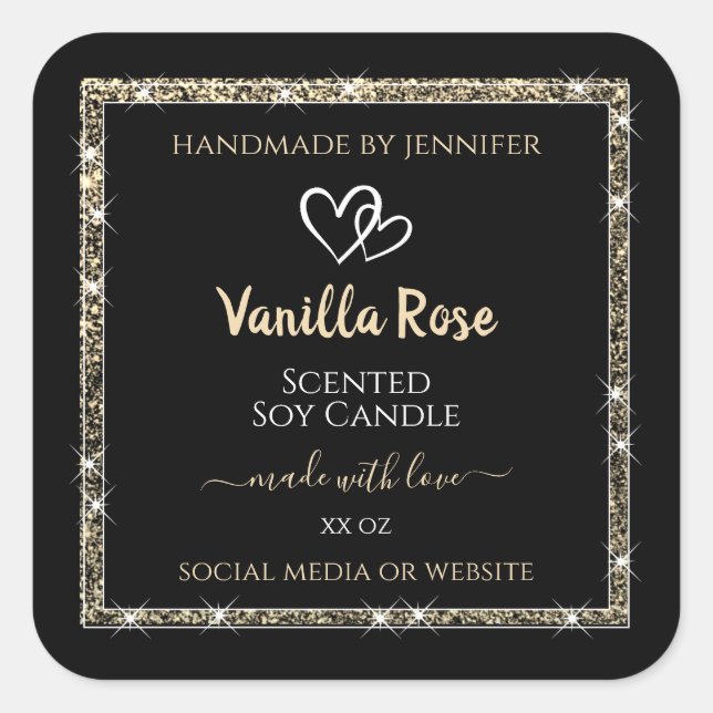 Luminous Black Gold Glitter Stars Product Labels (Front)