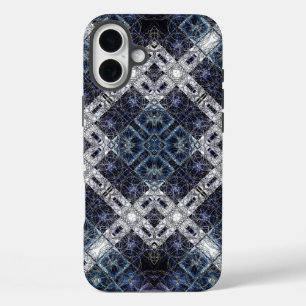 Luminous Blue and White Geometric Lattice iPhone 16 Plus Case