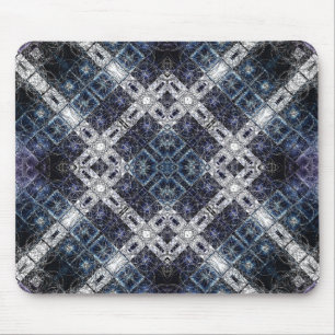 Luminous Blue and White Geometric Lattice Mouse Pad