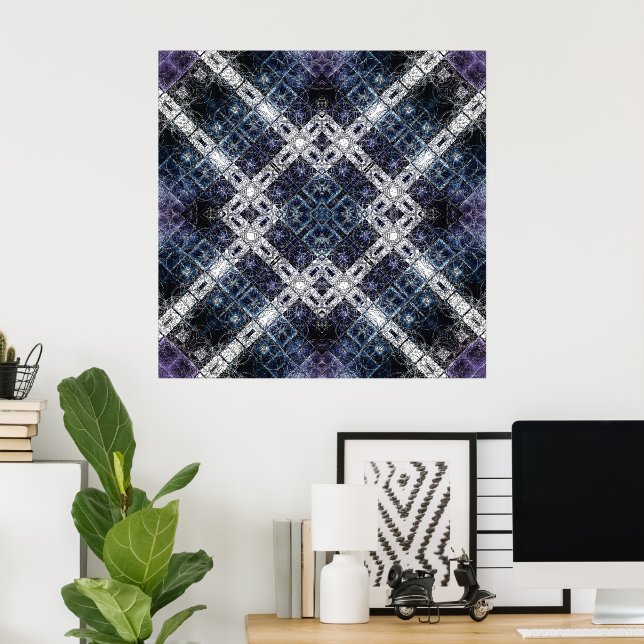 Luminous Blue and White Geometric Lattice Poster (Home Office)