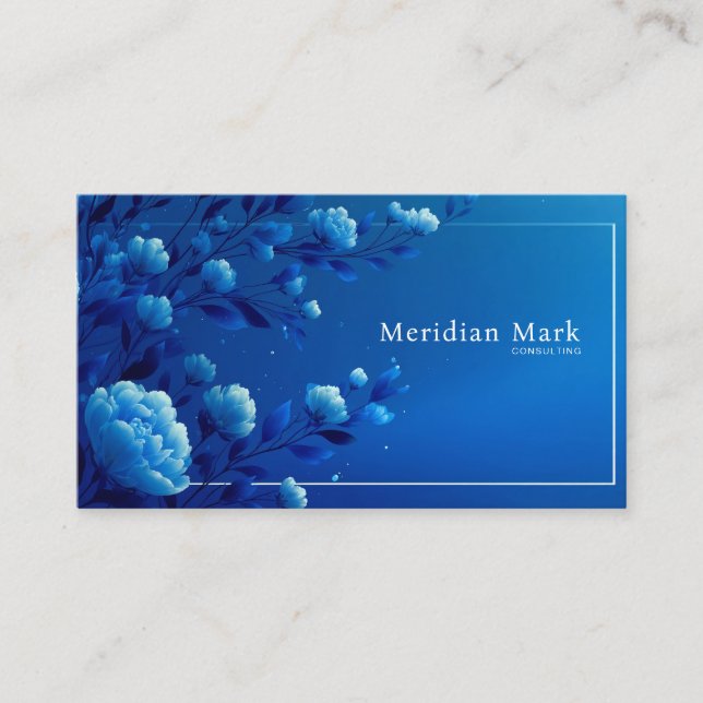 Luminous Blue Floral Modern Business Card (Front)