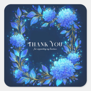 Luminous Blue Hydrangea Gold Sparkle Celestial Square Sticker