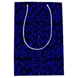 Luminous Blue net w flowers 02b Black BG Medium Gift Bag