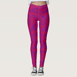 Luminous Blue net w flowers 02b Red BG Leggings