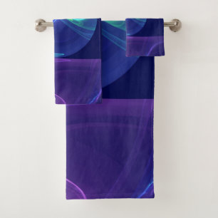 Luminous Blue Purple Dream Abstract Fractal Art Bath Towel Set